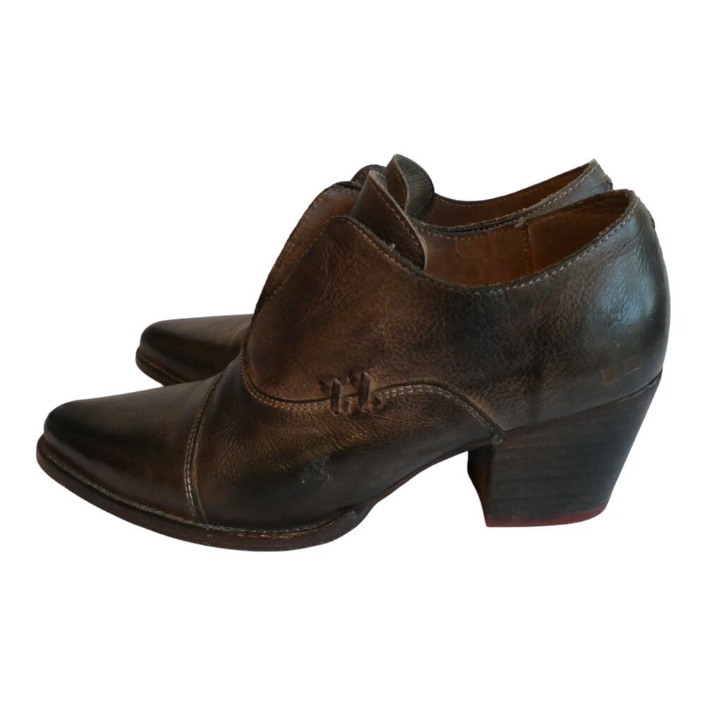Bed Stu Helen Leather Heeled Ankle Bootie Shoes Dark Brown Point Toe Women 7.5 - Picture 2 of 16